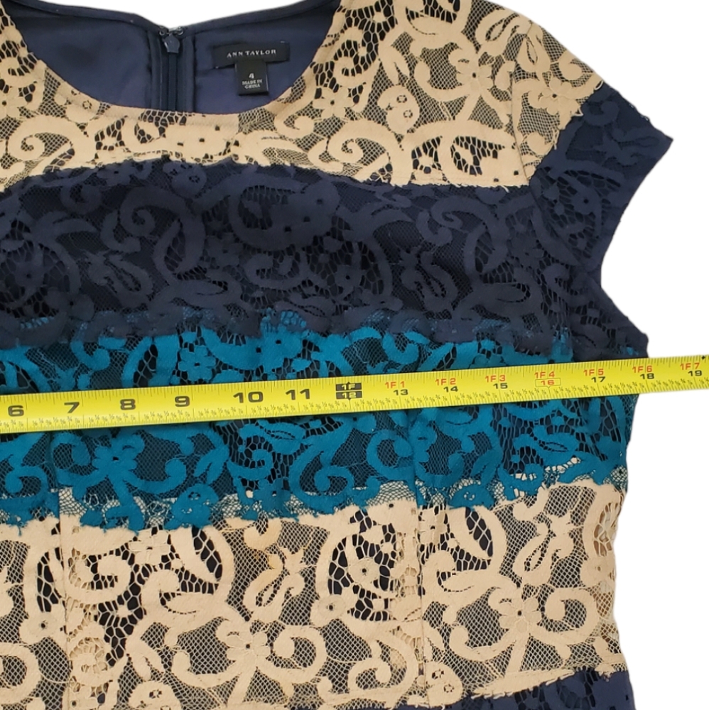 🦜 2/$10 Ann Taylor Lace Stripe Multicolor Dress. Sz.4. - Picture 9 of 11